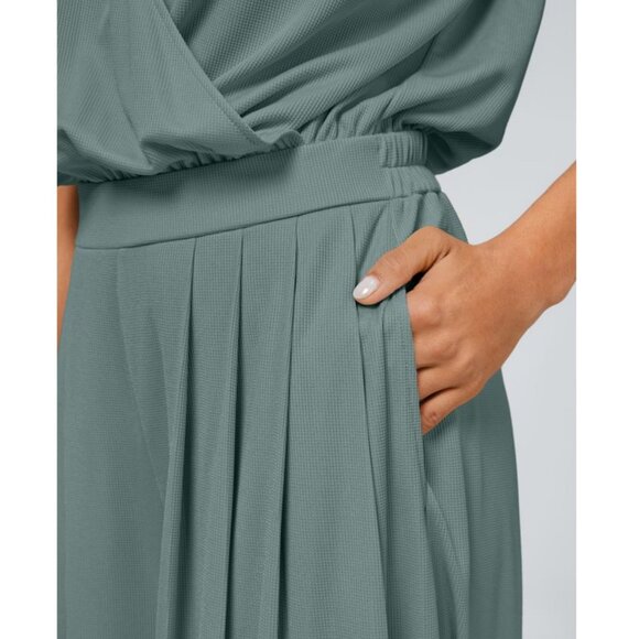 Halara V Neck Short Sleeve Side Pocket Wide Leg Waffle Casual Jumpsuit Sz Large - Picture 6 of 13